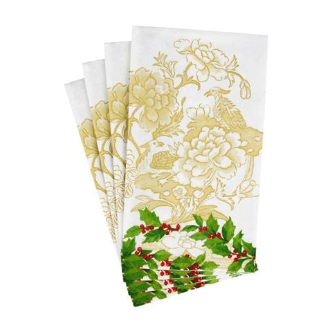 Caspari Guest Towel Set Holly Ceramic Ivory/Gold 33x40cm 15pce - Peter's of Kensington
