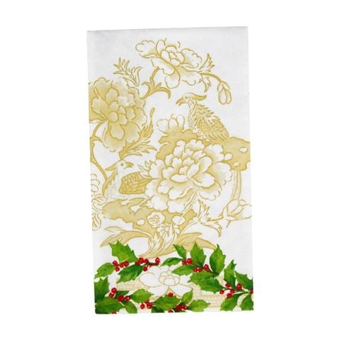 Caspari Guest Towel Set Holly Ceramic Ivory/Gold 33x40cm 15pce - Peter's of Kensington