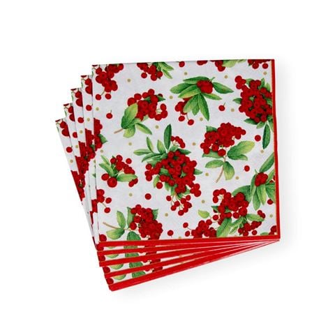 Caspari - Dinner Napkin Set Christmas Berry Red 40x40cm Napkins 20pce