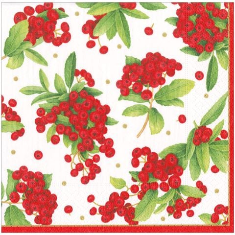 Caspari - Dinner Napkin Set Christmas Berry Red 40x40cm Napkins 20pce
