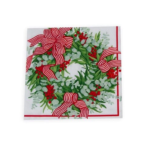 Caspari - Dinner Napkin Set Ribbon Stripe Wreath 40x40cm 20pce