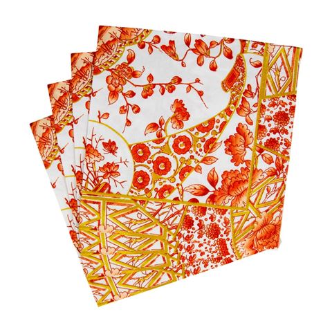 Caspari - Lunch Napkin Set The Met Gilded Porcelain Coral 33x33cm 20pce