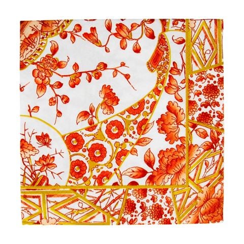 Caspari - Lunch Napkin Set The Met Gilded Porcelain Coral 33x33cm 20pce