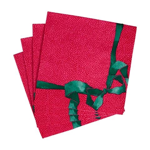 Caspari - Lunch Napkin Tied With A Bow Set Red/Spruce 33x33cm 20pce