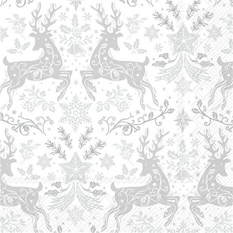 IHR - Lunch Napkin Set Christmas Ornaments Silver 33x33cm 20pce