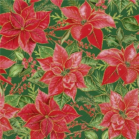 IHR - Lunch Napkin Set Christmas Poinsettia Green 33x33cm 20pce