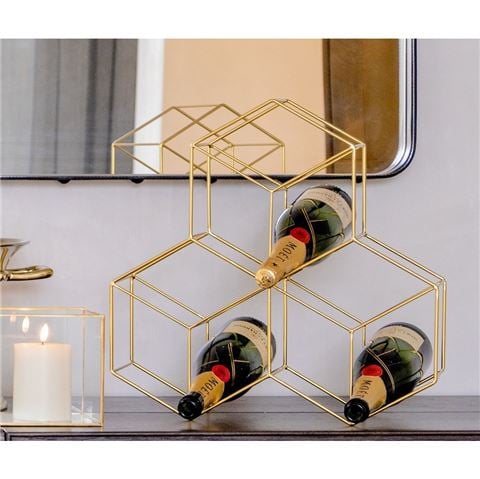 Flair Decor - Wine Rack Gold-Toned w/9 Bottle Slots 44x45cm