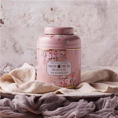 New English Teas Limited - Floral Blush Tea Caddy w/English Breakfast Tea 80 Tea Bags