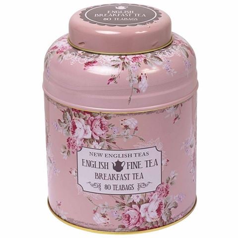 New English Teas Limited - Floral Blush Tea Caddy w/English Breakfast Tea 80 Tea Bags
