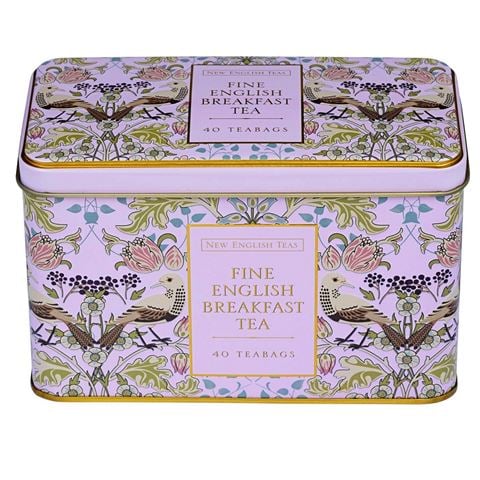 New English Teas Limited - Song Thrush Tin Pink w/40  English Breakfast Tea Bags 80g