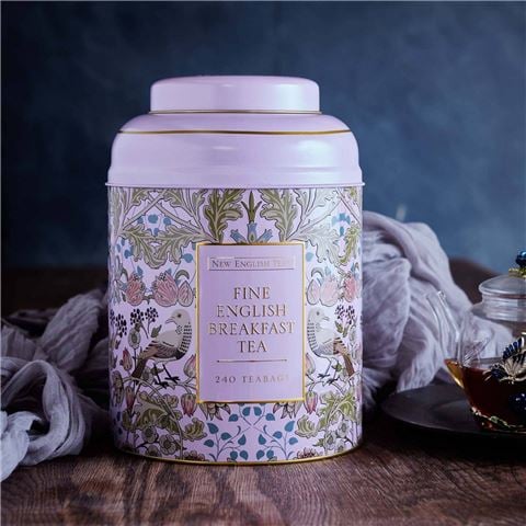 New English Teas Limited - Song Thrush Deluxe Tea Caddy w/240 English Tea Bags Pink 480g