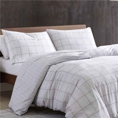Kenneth Cole - Holden Grid Quilt Cover Set Grey King 3pce