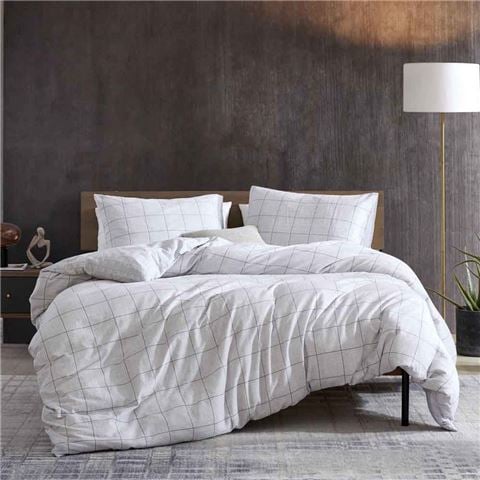 Kenneth Cole - Holden Grid Quilt Cover Set Grey King 3pce