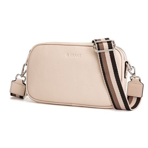 Serenade Leather - Ally Leather Bag w/Webbing Strap Ivory