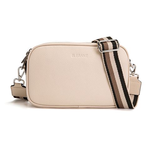 Serenade Leather - Ally Leather Bag w/Webbing Strap Ivory