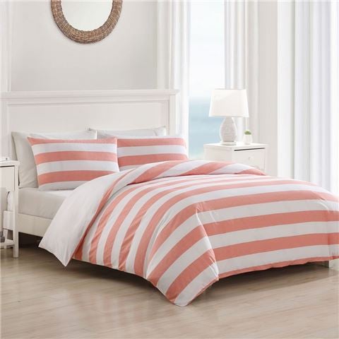 Tommy Bahama - Awning Stripe Quilt Cover Set Coral Queen 3pce