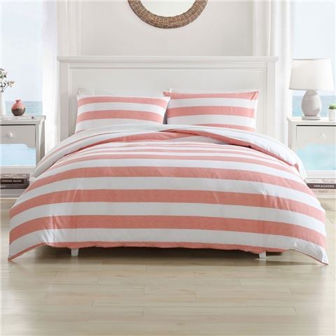 Tommy Bahama - Awning Stripe Quilt Cover Set Coral King 3pce
