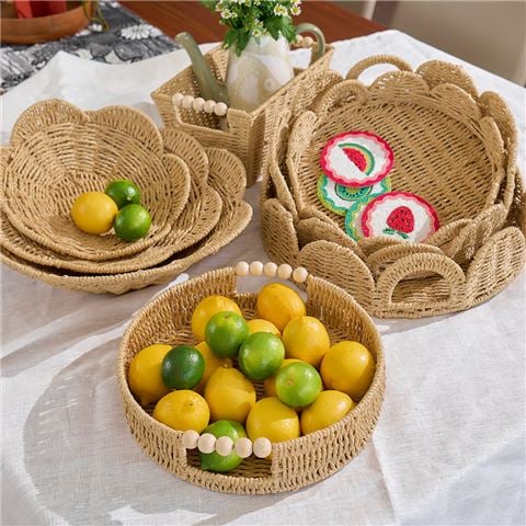 A.Trends - Papier Woven Tray Set Natural 3pce