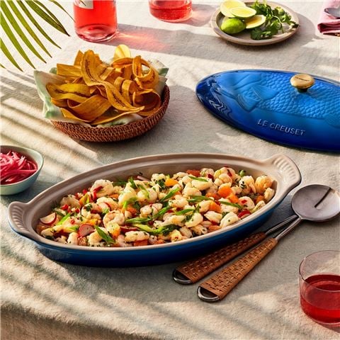 Le Creuset Stoneware Heritage Fish Baker Azure Blue 1.6L - Peter's of Kensington