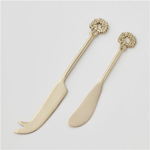 Christmas - Holiday Garland Cheese Knife Set Brass/Gold-Tone 2pce