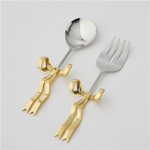 Christmas Bowtiful Salad Server Set Brass/Stainless Steel 2pce - Peter's of Kensington