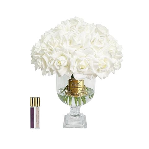 Cote Noire - Versailles Rose Bouquet w/Footed Vase & Gold Crest White