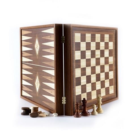 Manopoulos - Classic Style 2-in-1 Chess & Backgammon Set w/Walnut Case 70pce