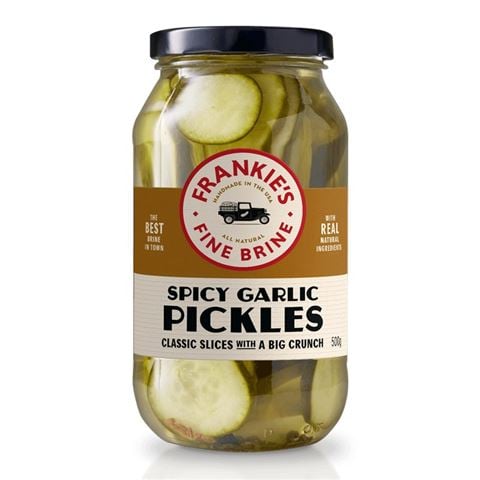 Frankie's Fine Brine Spicy Garlic Pickles 500g - Peter's of Kensington