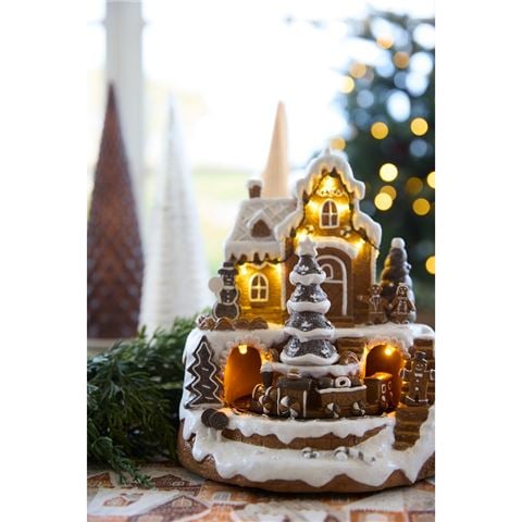 Christmas - LED Piped Gingerbread Village w/Train 23cm