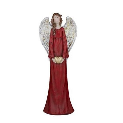 Christmas - Angel Figurine w/Heart Red/Gold 26cm