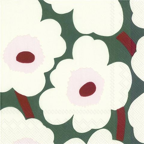 Marimekko Unikko Lunch Napkin Green/Cream 20pce - Peter's of Kensington