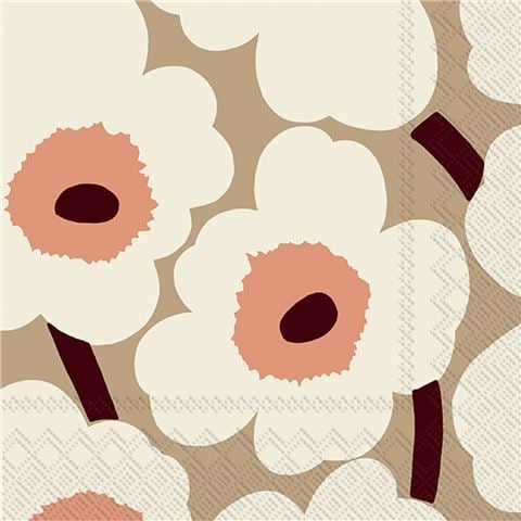 Marimekko - Unikko Lunch Napkin Cream/Rose 20pce