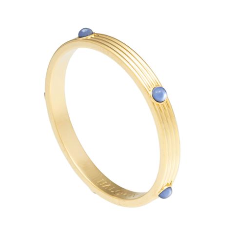Halcyon Days - Ribbed Cabochon Forget-Me-Not Gold-Toned Bangle