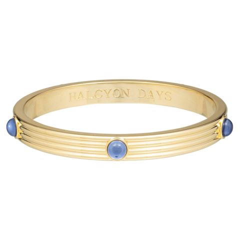 Halcyon Days - Ribbed Cabochon Forget-Me-Not Gold-Toned Bangle