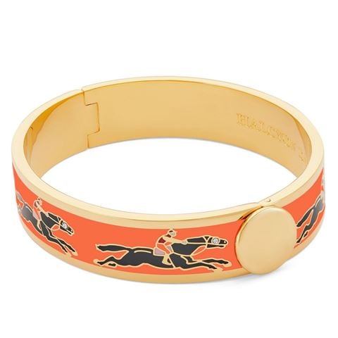 Halcyon Days - Race Horse Hinged 18k Gold-Plated Bangle Orange & Black
