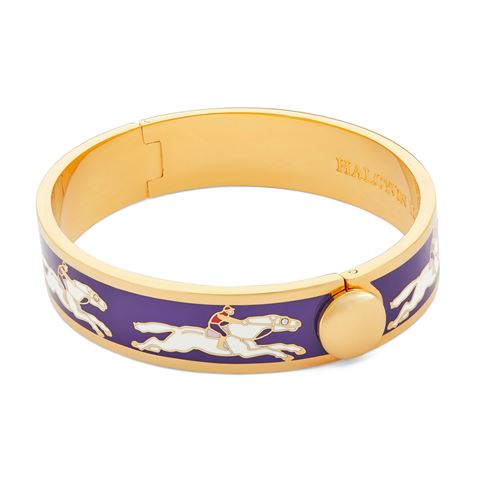 Halcyon Days - Race Horse Hinged 18K Gold-Plated Bangle Amethyst & Cream