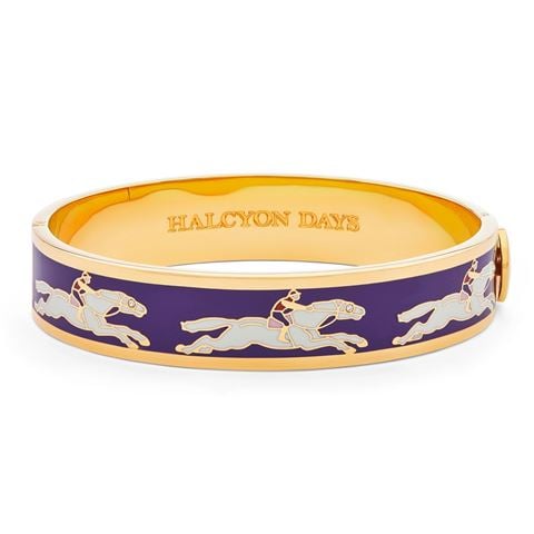 Halcyon Days - Race Horse Hinged 18K Gold-Plated Bangle Amethyst & Cream