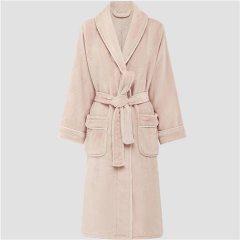 Brogo - Luxe Supersoft Micro Mink Bathrobe w/Piping Blush/White Small/Medium