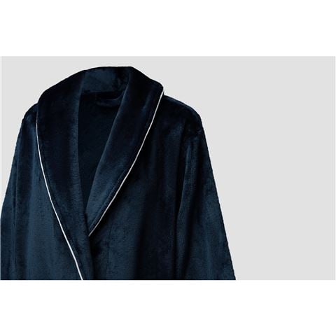 Brogo - Luxe Supersoft Micro Mink Bathrobe w/Piping Ink/White Large