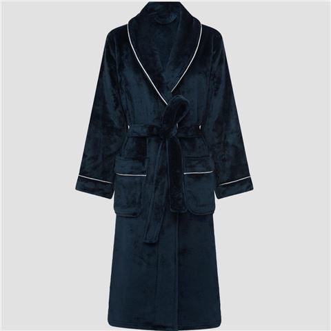 Brogo - Luxe Supersoft Micro Mink Bathrobe w/Piping Ink/White Large