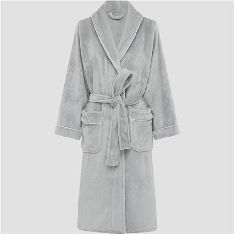 Brogo - Luxe Supersoft Micro Mink Bathrobe w/Piping Dove/White Large