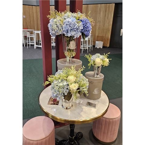 Cote Noire - Grand Summer Posies Blue & Natural in Silver Goblet w/Silver Crest