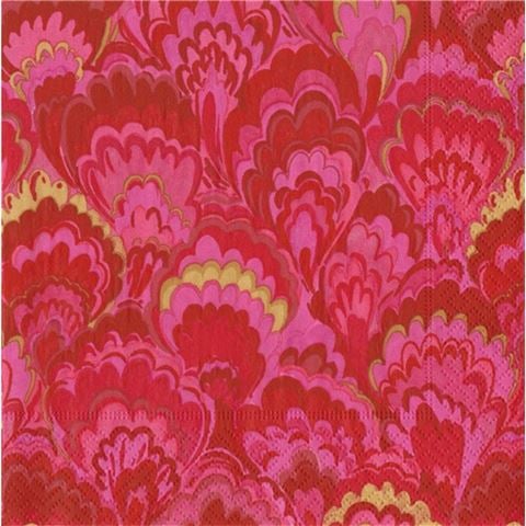 Caspari - Lunch Napkins Marbled Ceramica Red-Fuchsia 33x33cm Set 20pce