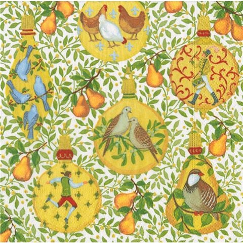 Caspari - Lunch Napkin In A Pear Tree 33x33cm Set 20pce