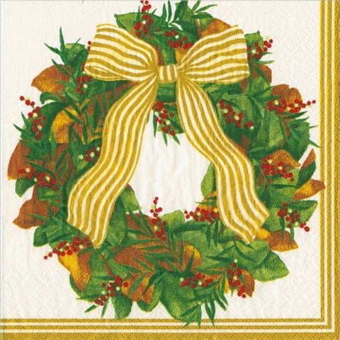 Caspari - Lunch Napkin Magnolia Wreath 33x33cm Set 20pce