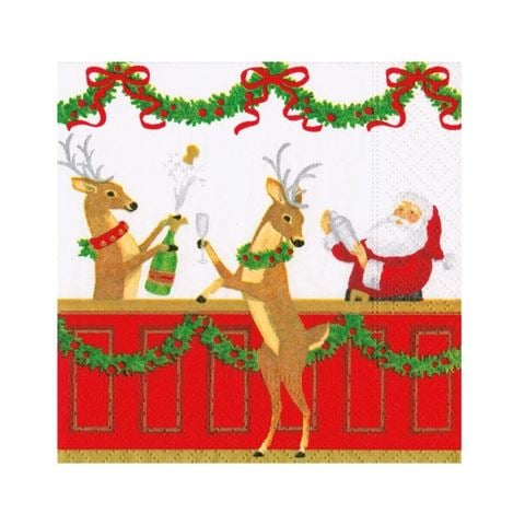 Caspari - Cocktail Napkin Santa's Bar 25x25cm Set 20pce