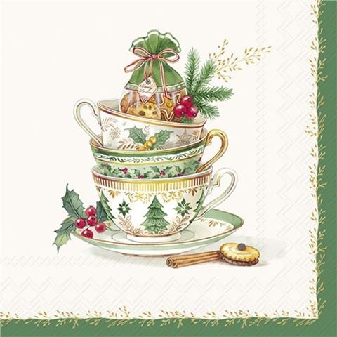 IHR - Lunch Napkin Set Festive Tea Time Cream 33x33cm 20pce