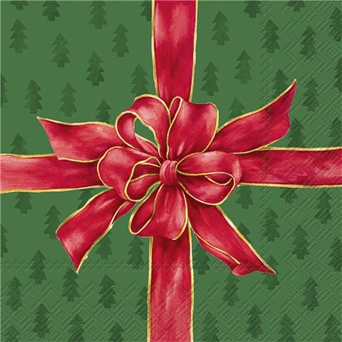 IHR - Christmas Bow Lunch Napkin Set Green/Red 33x33cm 20pce