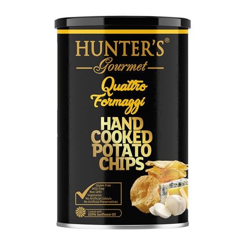 Hunter's Gourmet Hand Cooked Potato Chips Tin Quattro Formaggi 150g - Peter's of Kensington