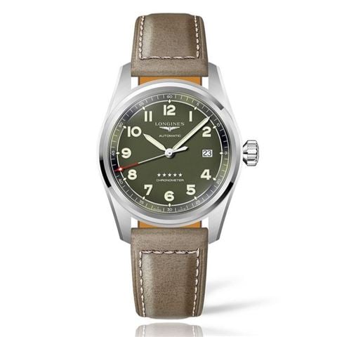 Longines - Spirit S.S Auto Watch w/Green Dial Leather Strap 40mm L38104032